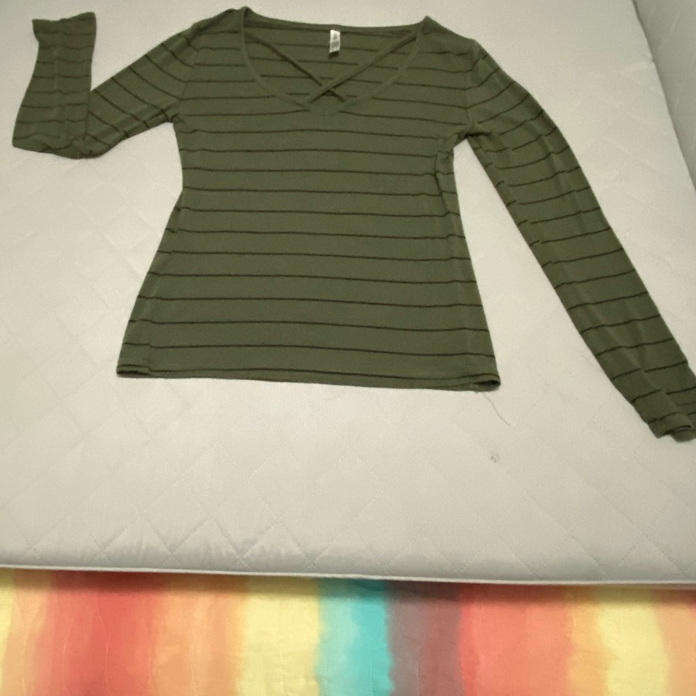 Striped Green Shirt with Cleavage